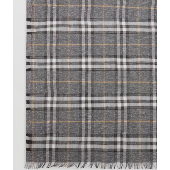 Burberry - Metallic Vintage Check Wool Silk Scarf - Picture 2 of 13